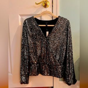 White House Black Market WHBM Sequin blouse shirt top NWT